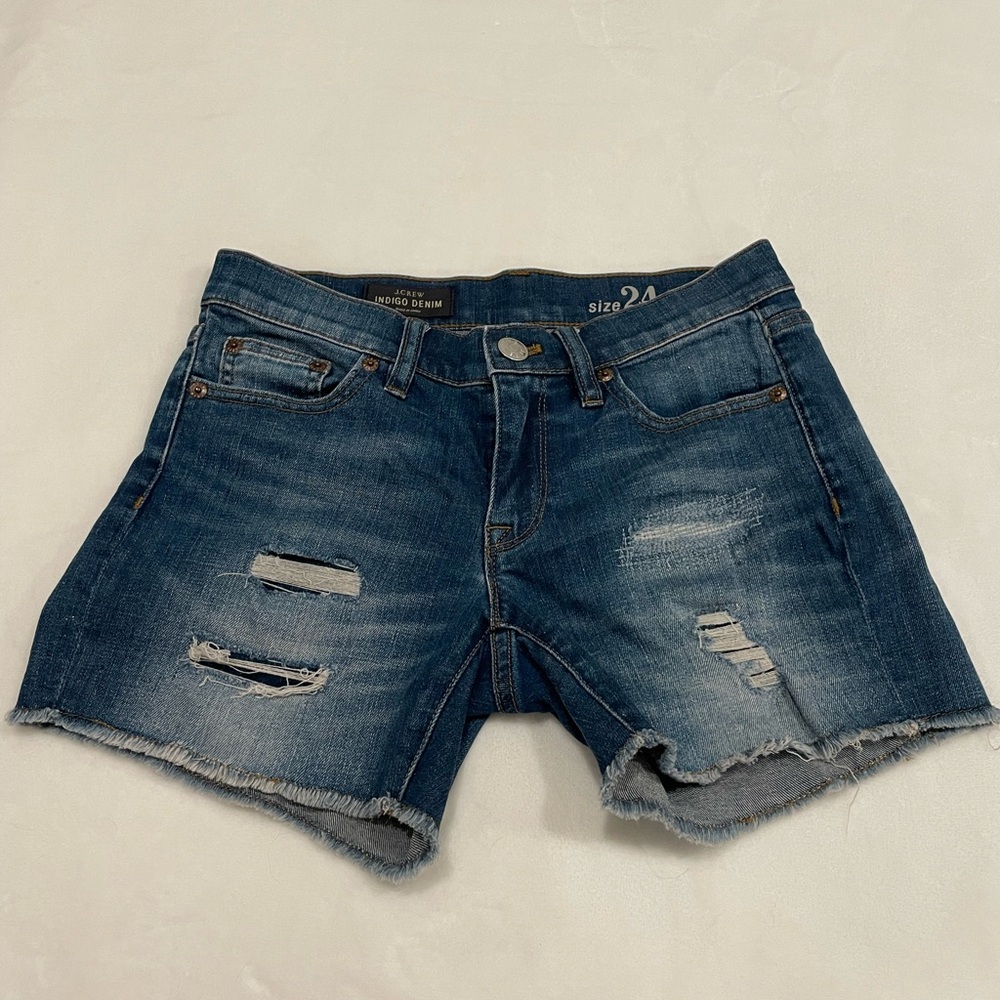 J. Crew Distressed Indigo Denim Cut Off Shorts, 24 EUC
